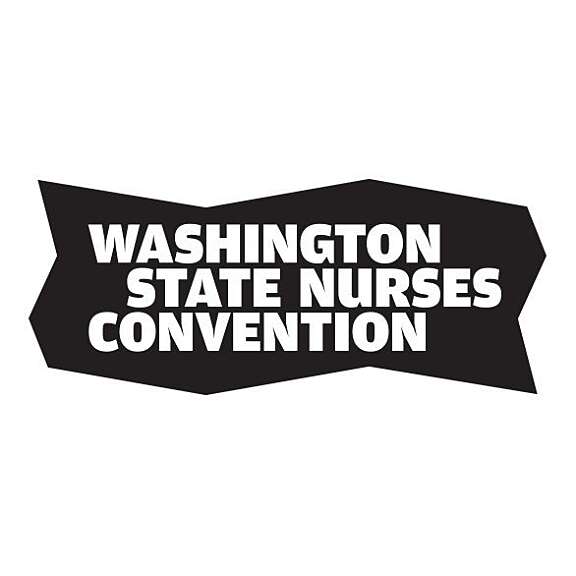 Banner-shaped black graphic with bold white text reading “WASHINGTON STATE NURSES CONVENTION.”