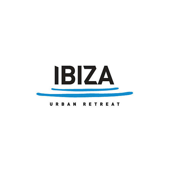 Ibiza Urban Retreat logo with the word IBIZA in bold black letters above two blue curved lines and “URBAN RETREAT” in small black text.