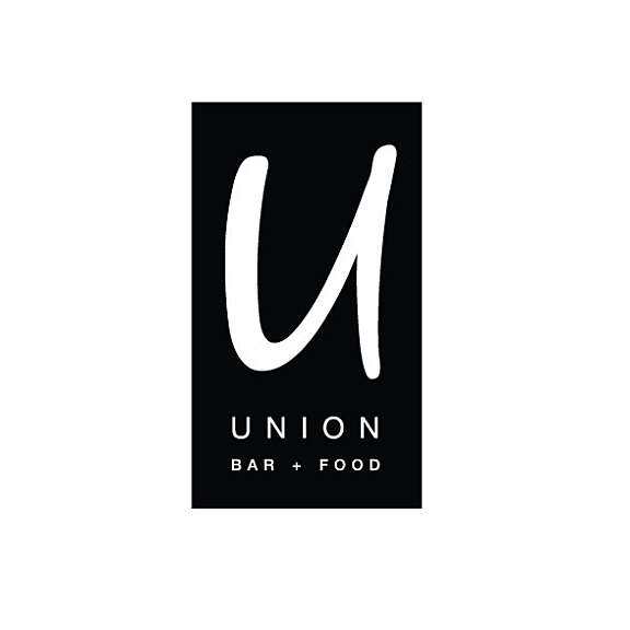 Large black vertical rectangle with a white cursive "u" and the words "UNION" and "BAR + FOOD" in white below.